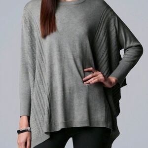 Simply Vera Vera Wang Grey Cable Knit Poncho, Size S/M